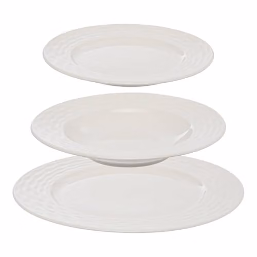 Vajilla de porcelana Paloma de Atmosphera, 12 piezas, color blanco, Diámetro: 27.2 cm, Altura: 2.2 cm