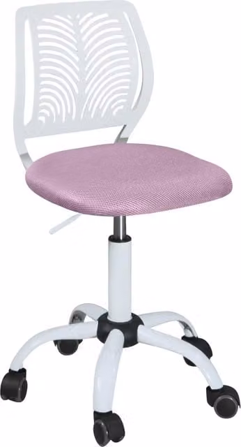 Silla de escritorio infantil giratoria KAYELLES en blanco y rosa con malla y ruedas