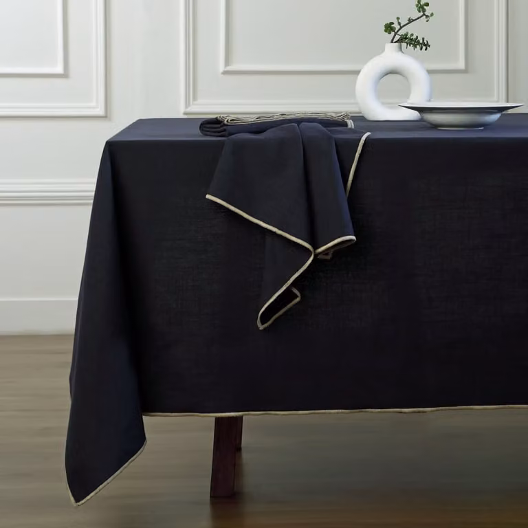 Mantel de algodón Febronie en gris carbón y arena, An/P: 150 x 300 cm