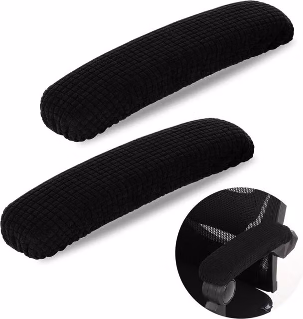 Fundas elásticas de poliéster XISRENS para reposabrazos de oficina en color negro, Largo: 40 cm