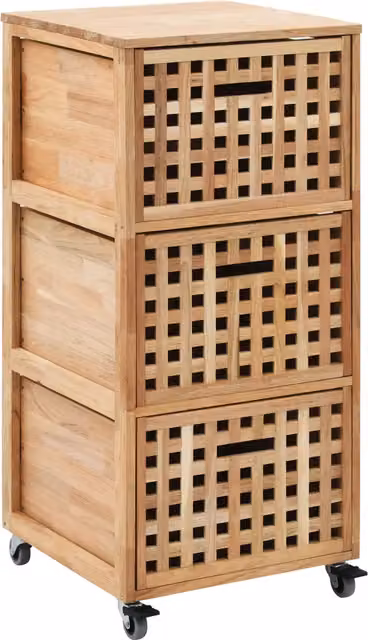 Mueble de baño moderno HELLOSHOP26 con 3 cestas en madera de nogal natural, An/P/Al: 41 x 41 x 91 cm