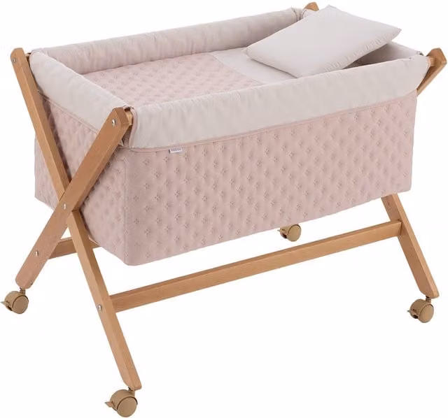 Minicuna Cambrass Princess de madera de haya con patas en color rosa y blanco, An/P/Al: 55 x 87 x 74 cm