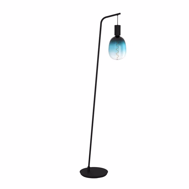 Lámpara de pie moderna Eglo en color negro con acabado metálico y pantalla de cristal, casquillo E27 e IP20