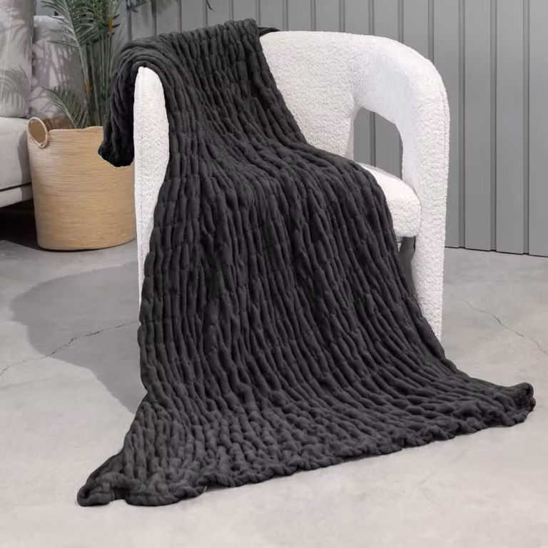 Manta plaid Manterol de terciopelo negro para sofá, An/P: 140 x 190 cm