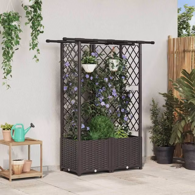 Cama elevada con trellis y techo Maison exclusive en color marrón, An/P/Al: 124 x 40 x 136 cm