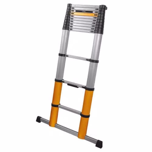 Escalera telescópica de aluminio Batavia con altura de trabajo máxima de 4,6 m en colores plata y negro