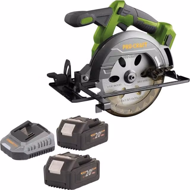 Sierra Circular a Batería Procraft Pca32-bb 20 V Verde de 165 mm sin Escobillas con 2 Baterías de 4,0 Ah y Cargador