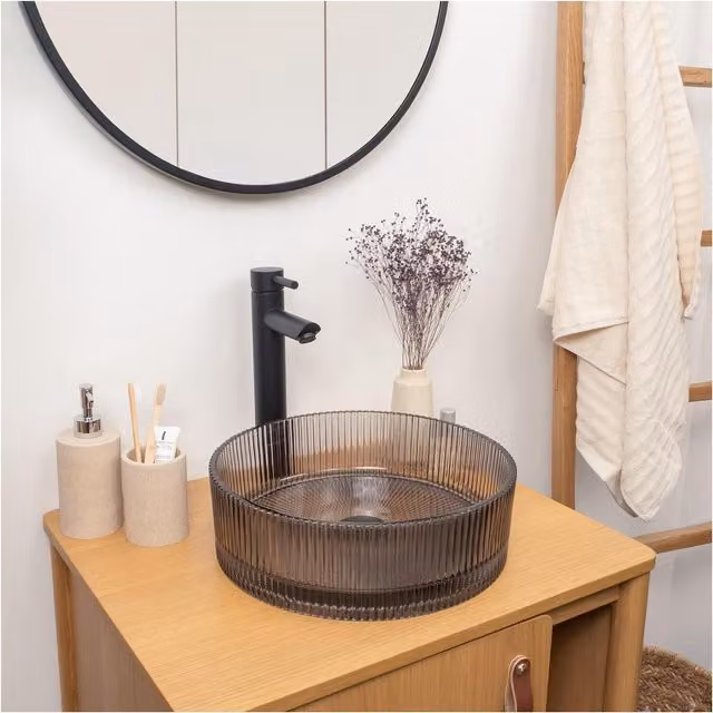 Lavabo redondo sobre encimera Tally de Mob-In en cristal negro An/P/Al: 36 x 36 x 11,2 cm