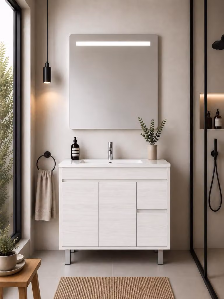Mueble de baño con lavabo ORIGEN BATH ISQUIA en color blanco nórdico, An/P/Al: 70 x 40 x 82 cm
