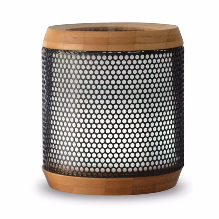 Difusor de aromas eléctrico Zen'Arôme de mesa en metal negro y bambú con control táctil, Altura: 14 cm