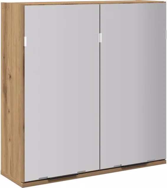 Armario de baño moderno Rio con espejo HELLOSHOP26 en madera de roble color marrón, An/P/Al: 64 x 20 x 66,5 cm