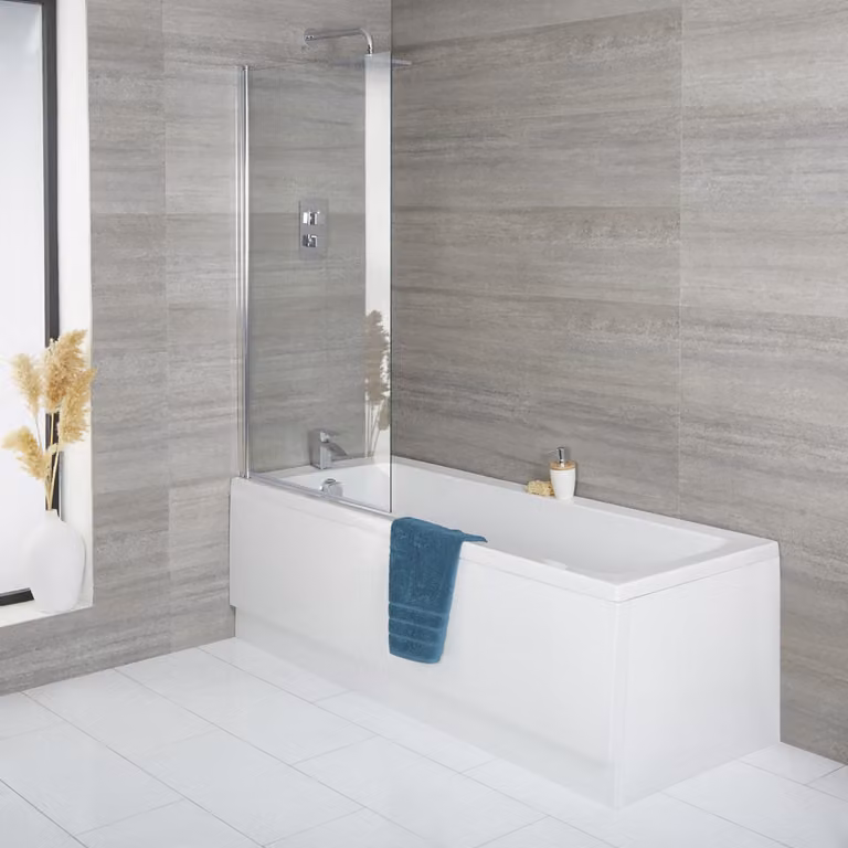 Bañera Cuadrada de Acrílico Exton Blanca con Mampara y Faldón Frontal An/P: 150 x 70 cm