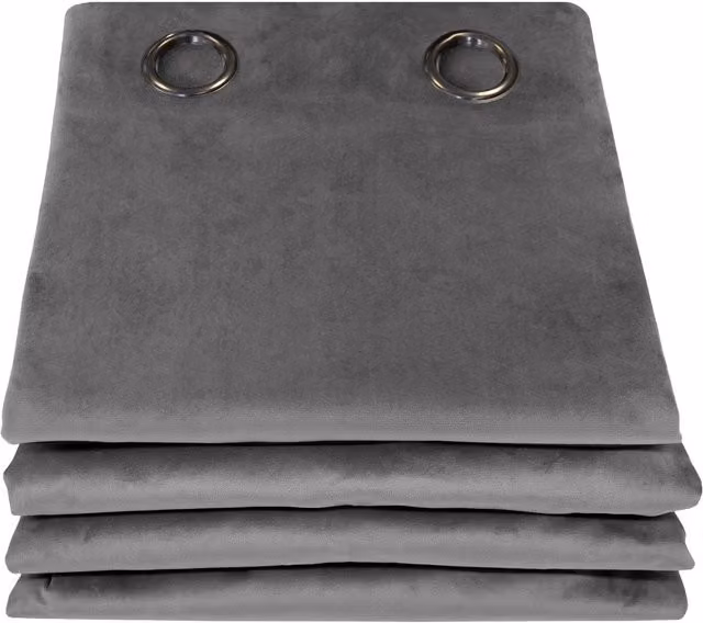 Cortina térmica y acústica Moondream de terciopelo gris liso con ollaos, An/Al: 130 x 260 cm