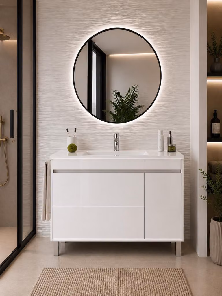 Mueble de baño con lavabo ORIGEN BATH CAPRERA blanco con puertas de cierre suave y luz LED An/P/Al: 120 x 45 x 82 cm