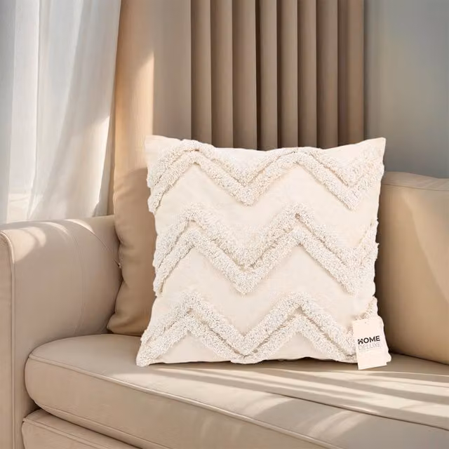 Funda de cojín Home Deluxe JARA zigzag color crema y beige de 50 x 50 cm