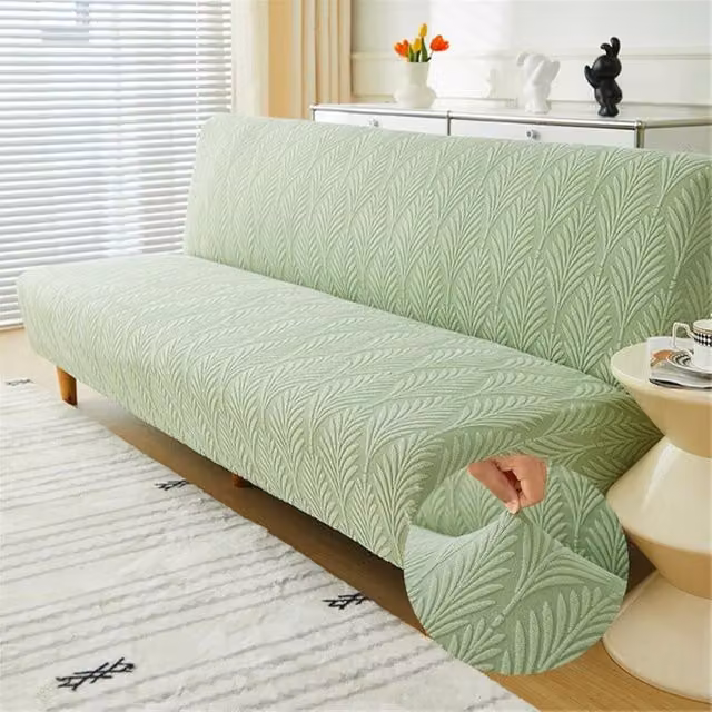 Funda Elástica XISRENS para Sofá Cama Click Clack de 2/3 Plazas, Diseño de Hojas Jacquard Floral, Color Verde, Talla M: 160-190 cm