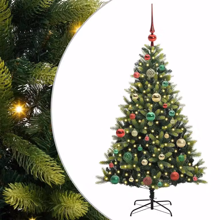 Árbol de Navidad Artificial Articulado vidaXL con 150 LEDs de luz blanca cálida, color verde, Altura: 120 cm