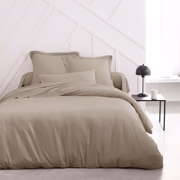 Funda nórdica reversible MEVAK LIVING color beige para cama de 90 cm, composición de algodón y poliéster con diseño minimalista liso