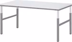 Mesa de trabajo ESD RAU con altura regulable de 650 a 1000 mm en acero, color blanco y gris, An/P/Al: 150 x 90 x 45 cm
