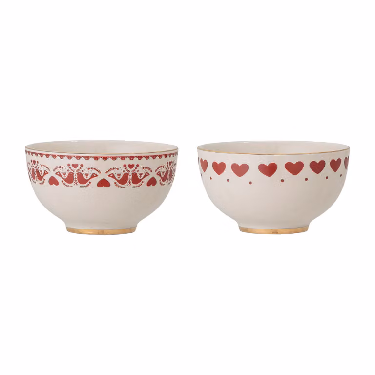 Set de 2 boles de cerámica y gres Bloomingville en rojo y blanco
