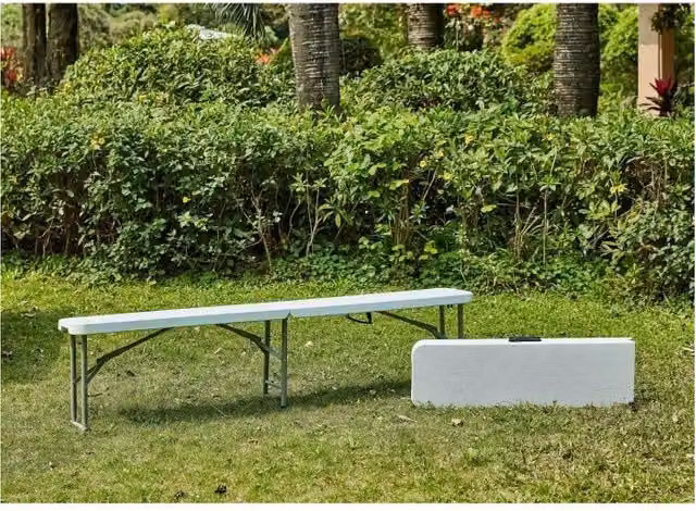 Banco plegable moderno para mesa de recepción de metal y tela en color blanco An/P/Al: 200 x 95 x 10 cm