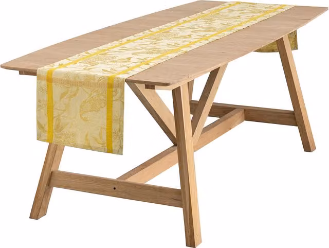 Camino de mesa de lino con motivos florales Le Jacquard Français modelo À L'Orangerie en color amarillo y dorado, An/P: 150 x 50 cm