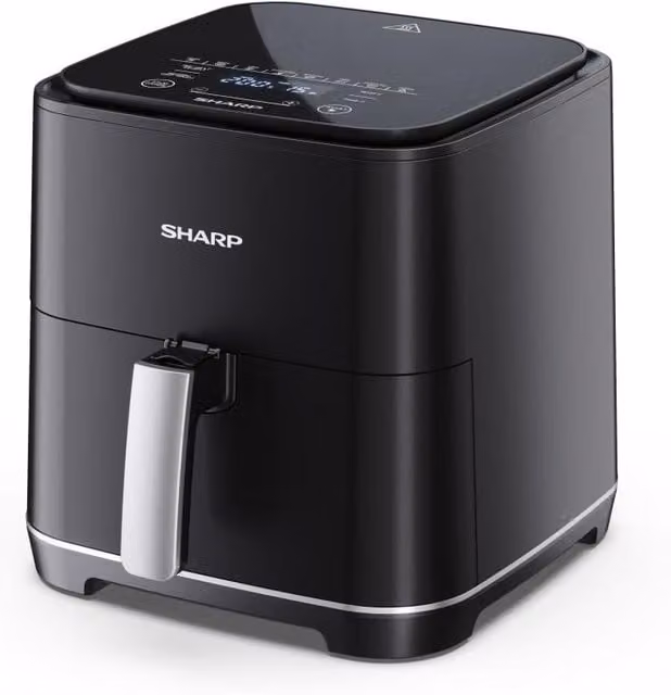 Freidora de aire Sharp AF-GS552AE-B con pantalla digital, 1650 W y capacidad de 5,5 l, color negro y plateado