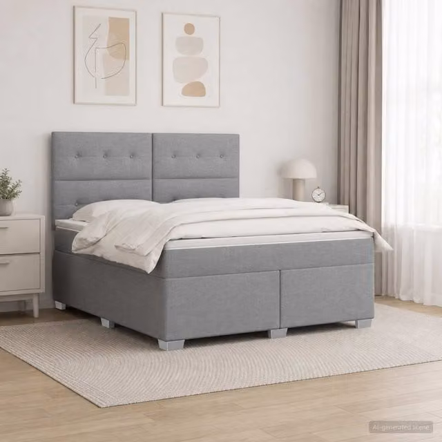 Cama box spring híbrida Maison Exclusive con colchón de muelles ensacados en gris claro, An/P: 140 x 200 cm