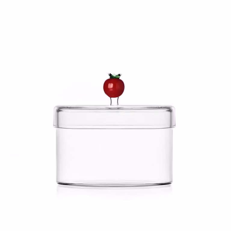 Caja bombonera de cristal con diseño de tomate rojo y transparente de Ichendorf