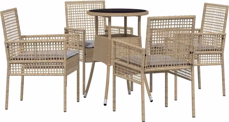 Conjunto de comedor de jardín Syfax de 5 piezas en ratán sintético y cristal color beige
