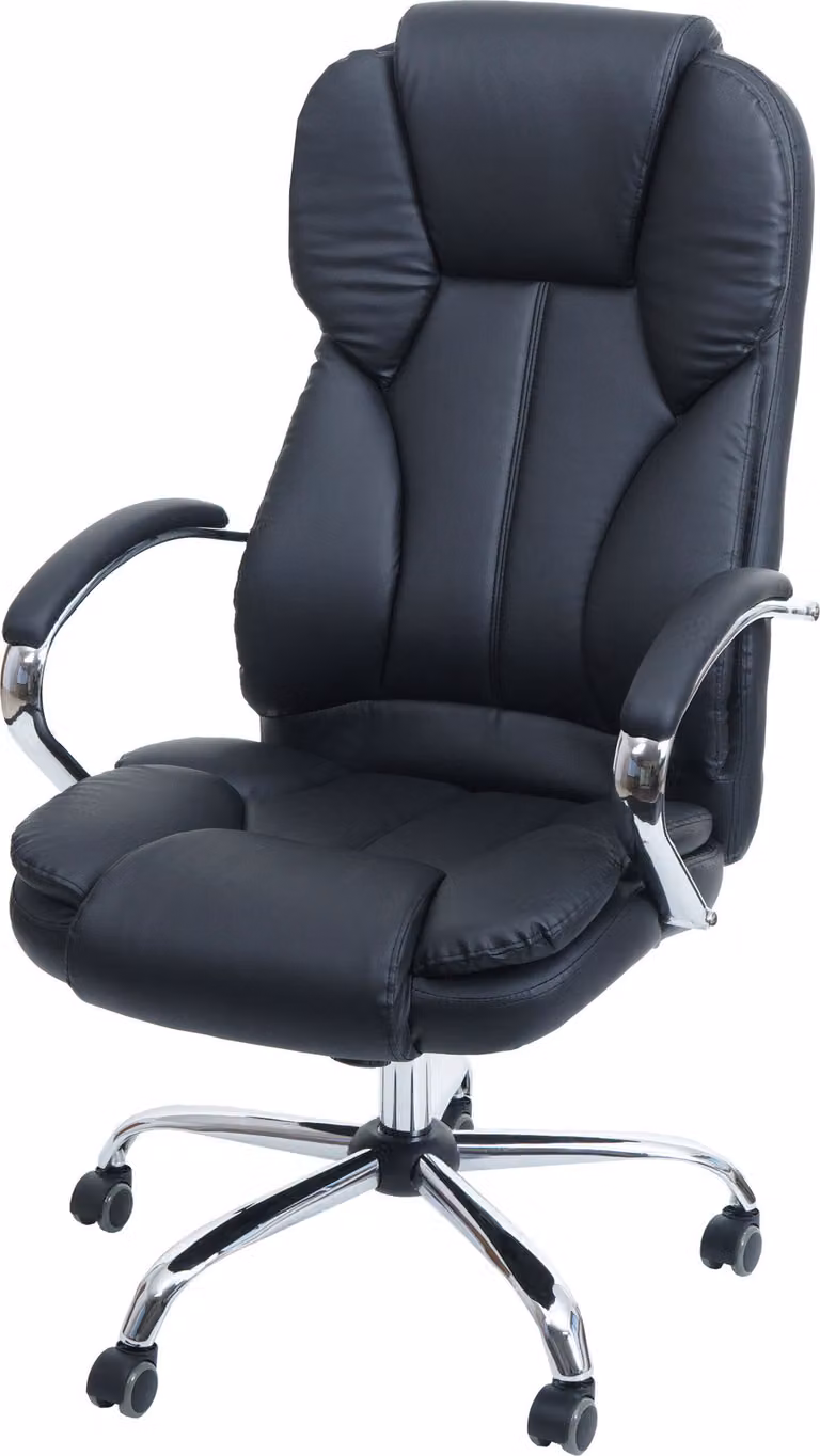 Silla de escritorio ejecutiva Mendler negra con tapizado de cuero sintético y base giratoria con ruedas