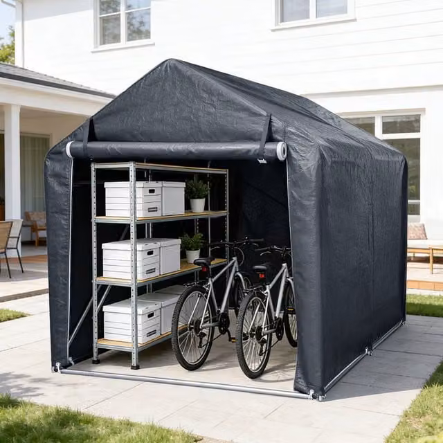 Carpa para motos y bicicletas Tolletour XL Gris, sin suelo, con protección anti-UV, An/P/Al: 218 x 157 x 166 cm