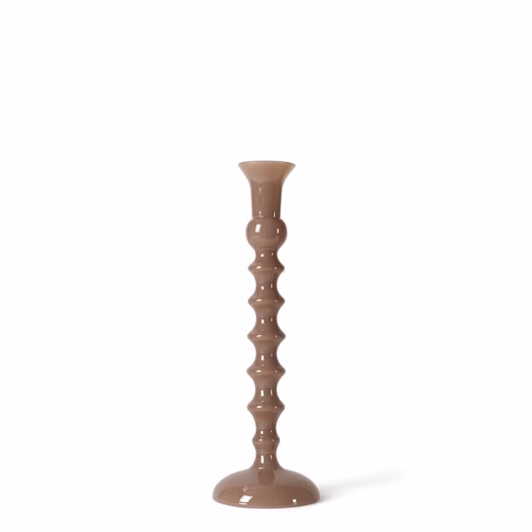 Portavelas de mesa redondo Sia Deco de vidrio en color beige para velas taper, Altura: 25 cm