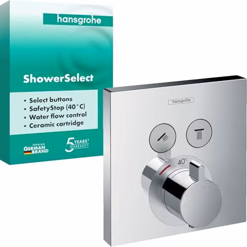 Termostato empotrado Hansgrohe ShowerSelect para ducha con mando monomando, acabado cromado y función SafetyStop a 40 °C