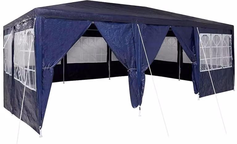 Carpa de fiesta Syfax azul con ventanas, An/P/Al: 600 x 400 x 266 cm