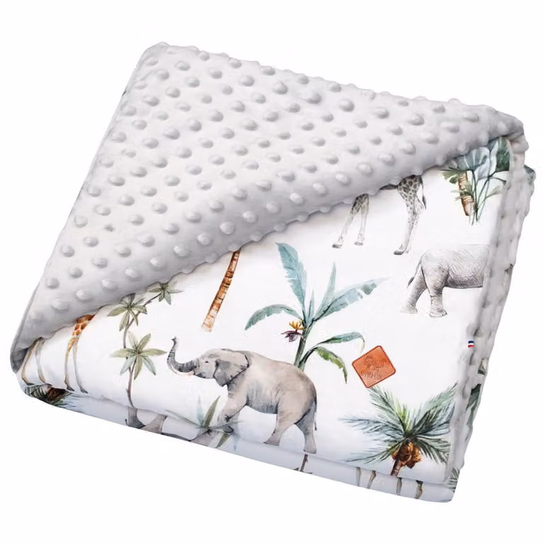 Manta reversible de minky safari Sevira Kids para bebés en color gris con algodón y poliéster