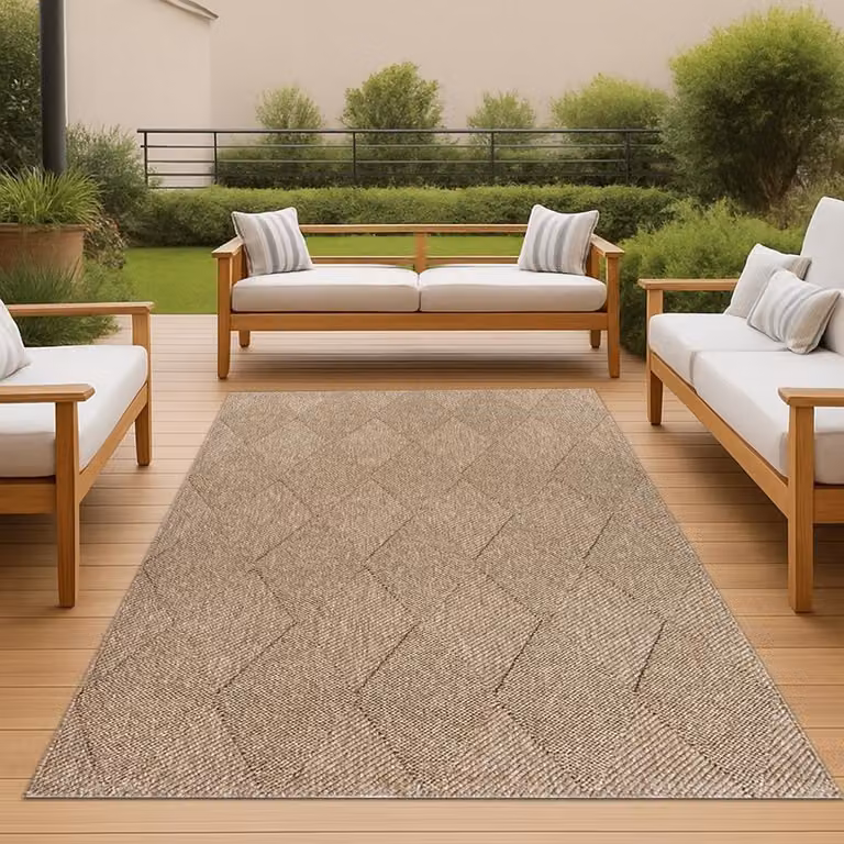 Alfombra Teppich-Traum para interior y exterior con aspecto de yute, resistente a los rayos UV, color beige y marrón, An/P: 200 x 280 cm