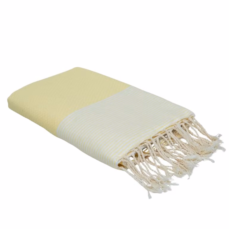 Fouta de algodón con tejido de panal de abeja Febronie en color amarillo, An/P: 100 x 200 cm