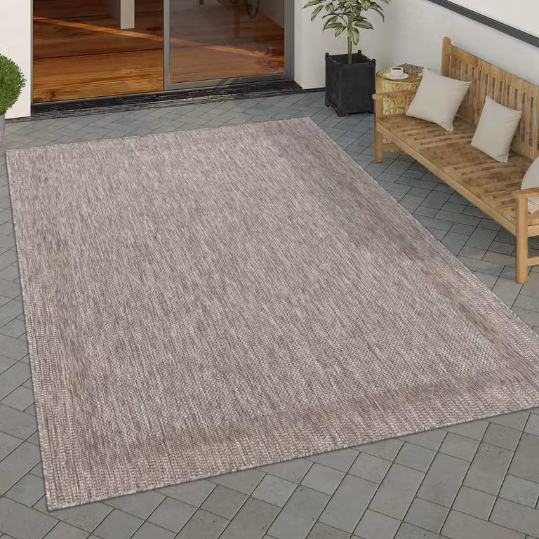 Alfombra Paco Home para interior y exterior con diseño geométrico abstracto en color naturaleza, An/P: 80 x 250 cm