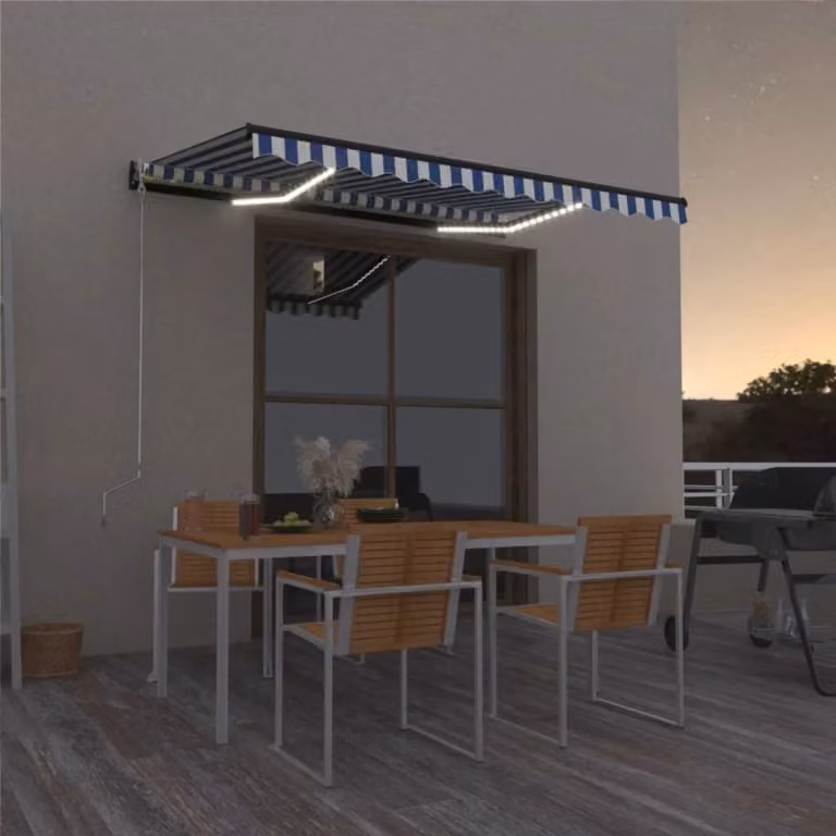 Toldo retráctil manual Prolenta con iluminación LED en azul, blanco y antracita, An/P/Al: 400 x 300 cm