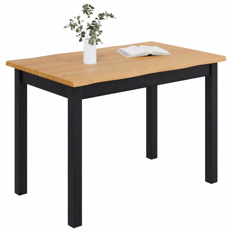 Mesa de comedor EKAI de vidaXL en madera de pino con acabado lacado, color negro y marrón, estilo industrial, An/P/Al: 112 x 70 x 76,5 cm
