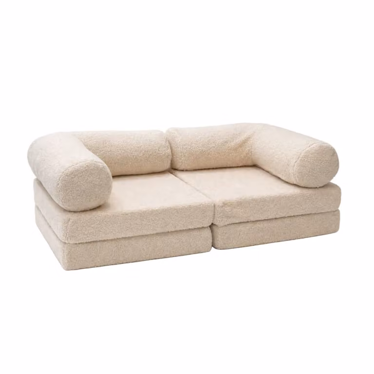 Sofá modular infantil de espuma Bees & Blooms en color beige con tapizado de tela boucle y fundas extraíbles