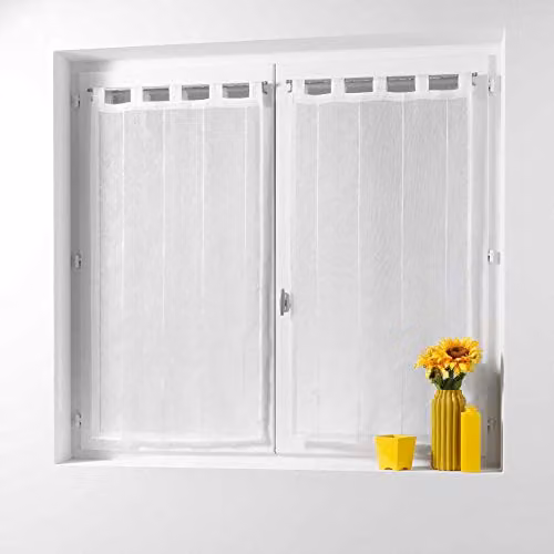 Cortina Linahe Douceur d'Intérieur de poliéster tipo chenilla con presillas y borlas, color blanco, An/P/Al: 120 x 60 cm