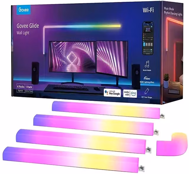 Aplique de pared LED Govee Glide Wall Light de 36 W en color blanco con tecnología RGBW y conexión WiFi