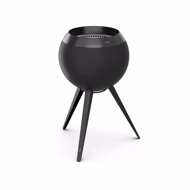 Brasero Höfats MOON 45 con base alta, color negro, de acero inoxidable y esmaltado con tecnología de bajo humo