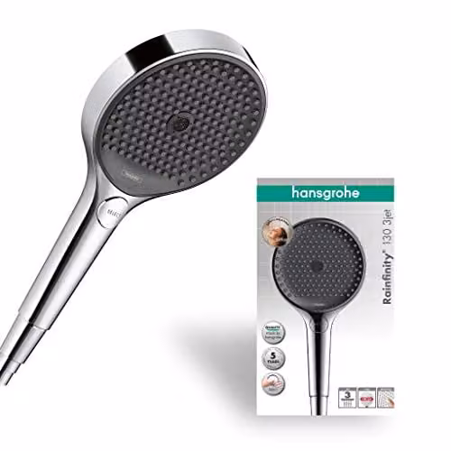 Ducha de mano Hansgrohe Rainfinity con 3 tipos de chorro, cabezal redondo de 13 cm, acabado cromado y sistema antical