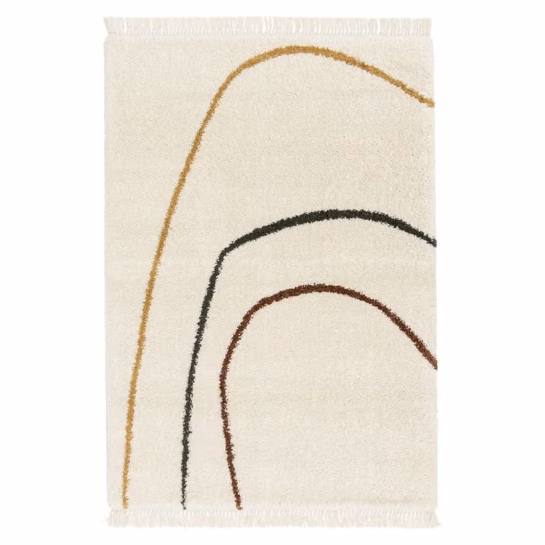 Alfombra moderna abstracta AFK Living con flecos en blanco y multicolor, An: 160 cm, Al: 230 cm