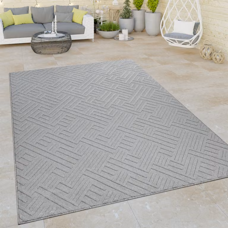 Alfombra Paco Home de diseño oriental y efecto 3D para interior y exterior, color gris y blanco, tejido plano, An/P/Al: 120 x 170 cm