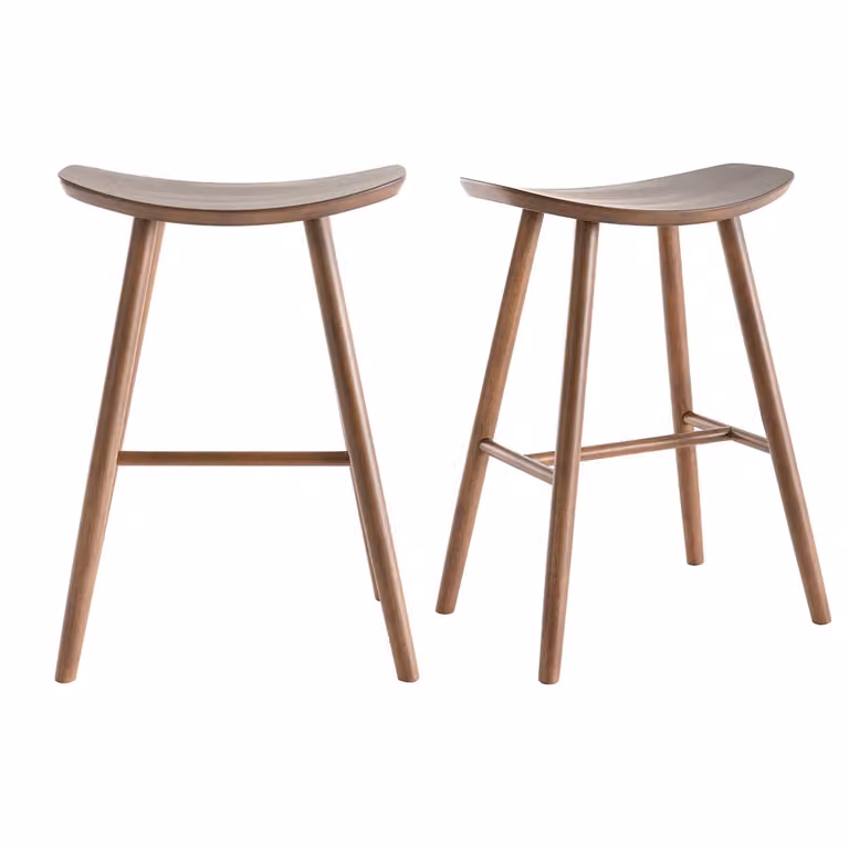 Set de 2 taburetes de bar vintage DEMORY en madera de nogal y caucho, color marrón, Altura: 65 cm