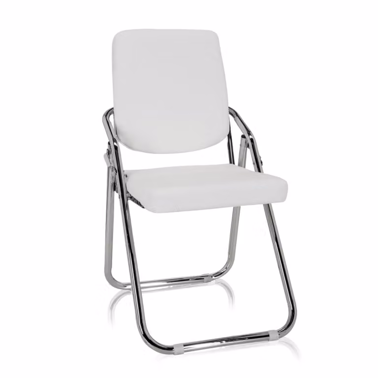 Silla de confidente hjh Office en piel sintética blanca con reposabrazos y diseño apilable para oficina o casa